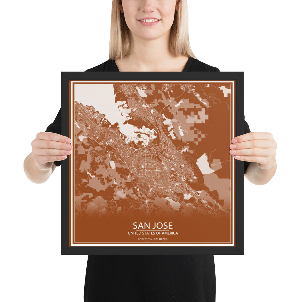 San Jose Brown and White Framed Map