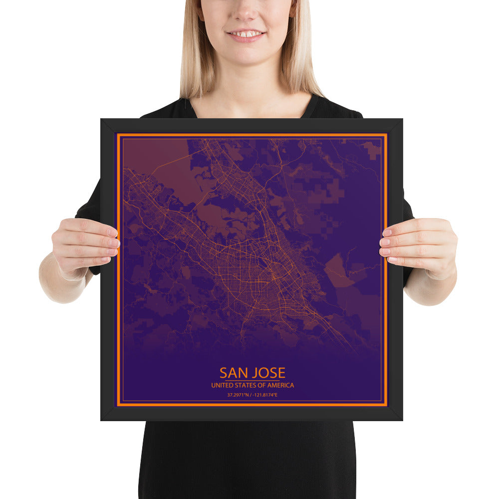 San Jose Purple and Orange Framed Map