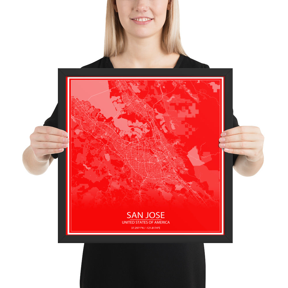 San Jose Red and White Framed Map