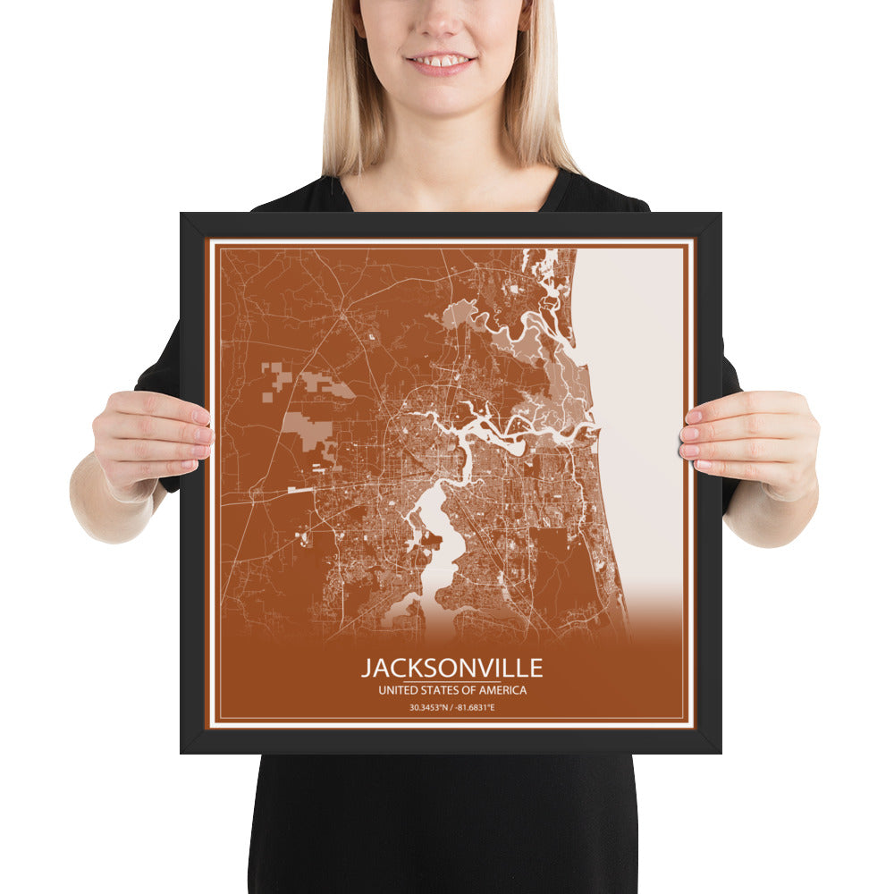 Jacksonville Brown and White Framed Map