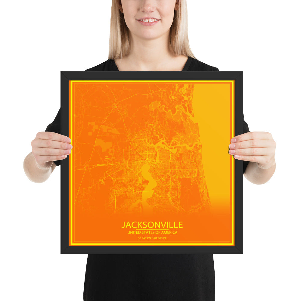 Jacksonville Orange and Yellow Framed Map