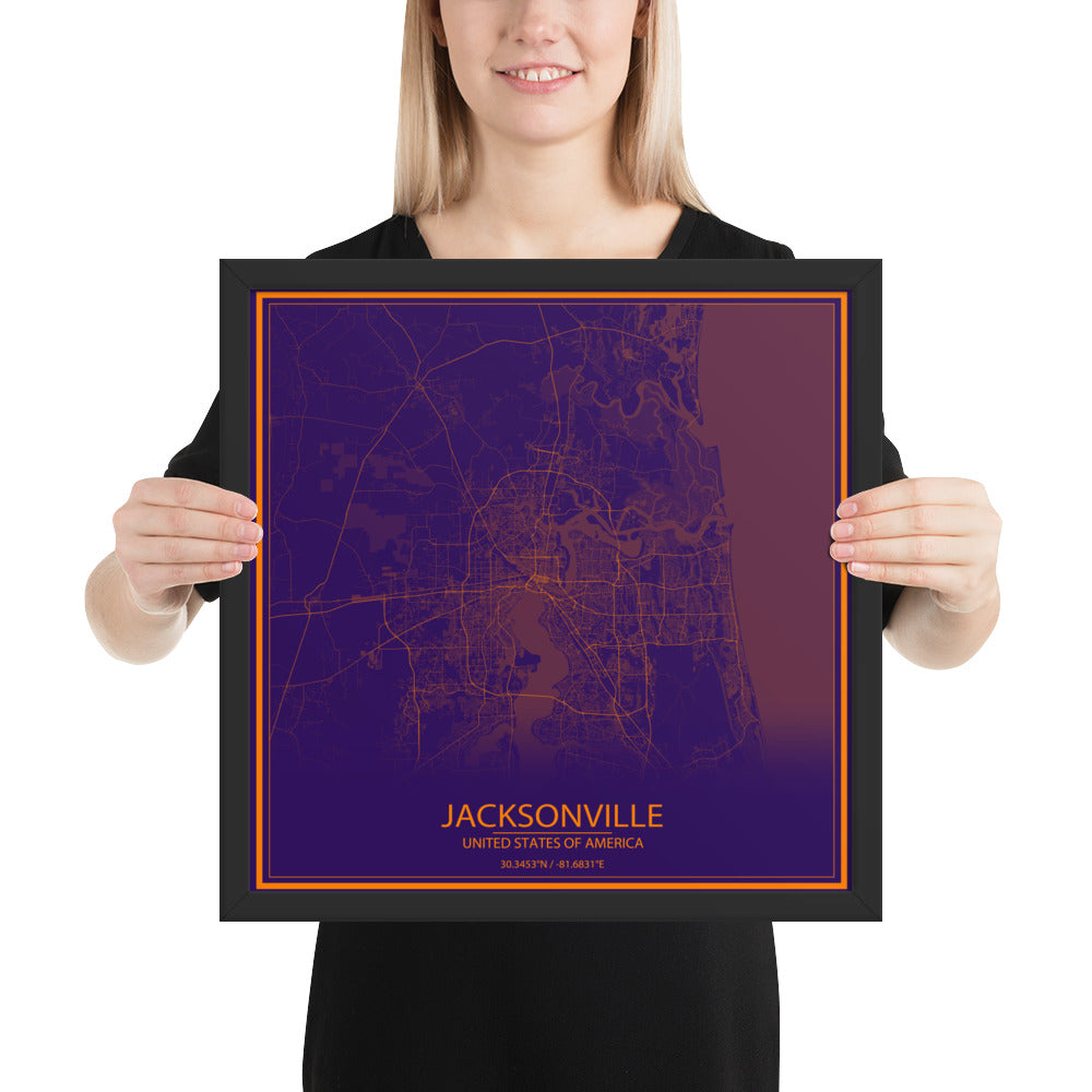 Jacksonville Purple and Orange Framed Map