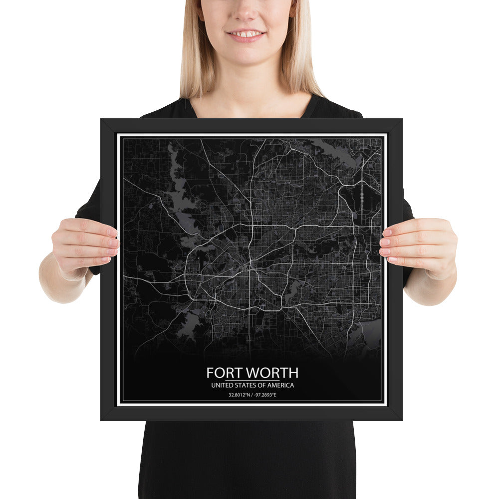 Fort Worth Black Framed Map