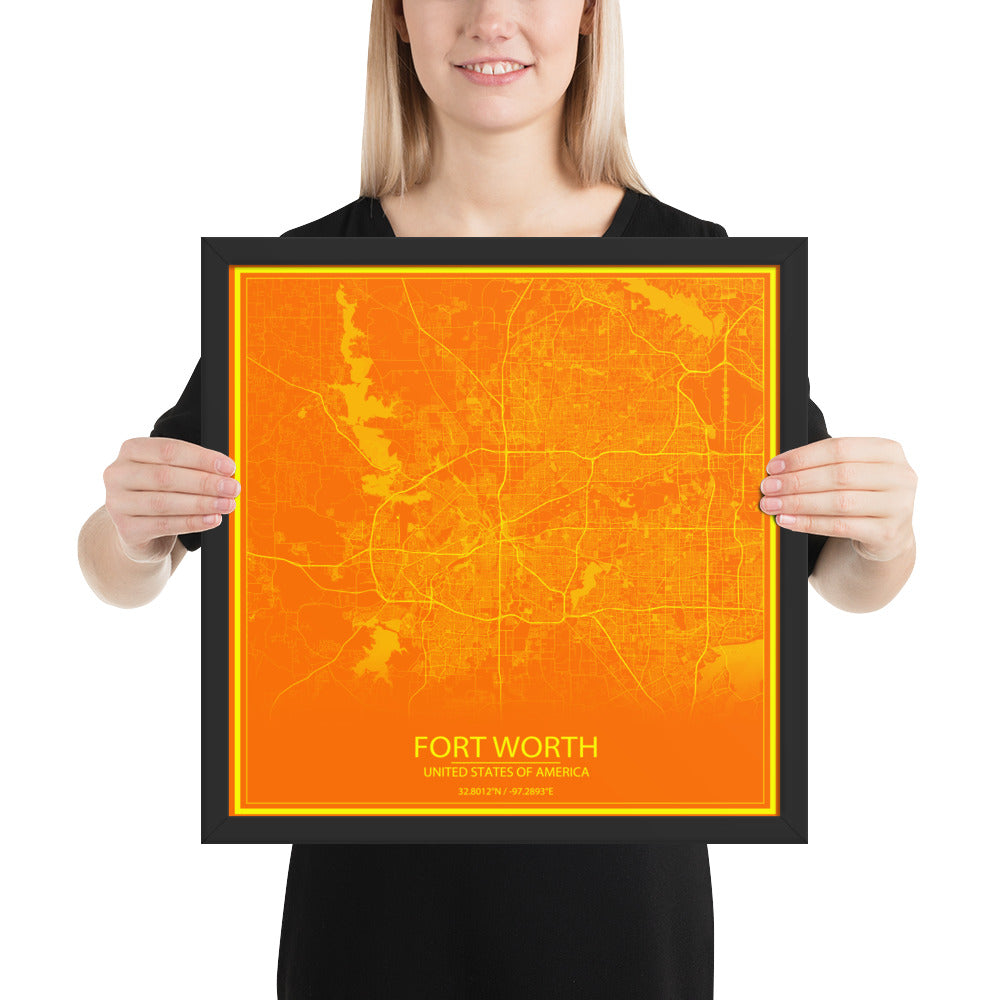 Fort Worth Orange and Yellow Framed Map