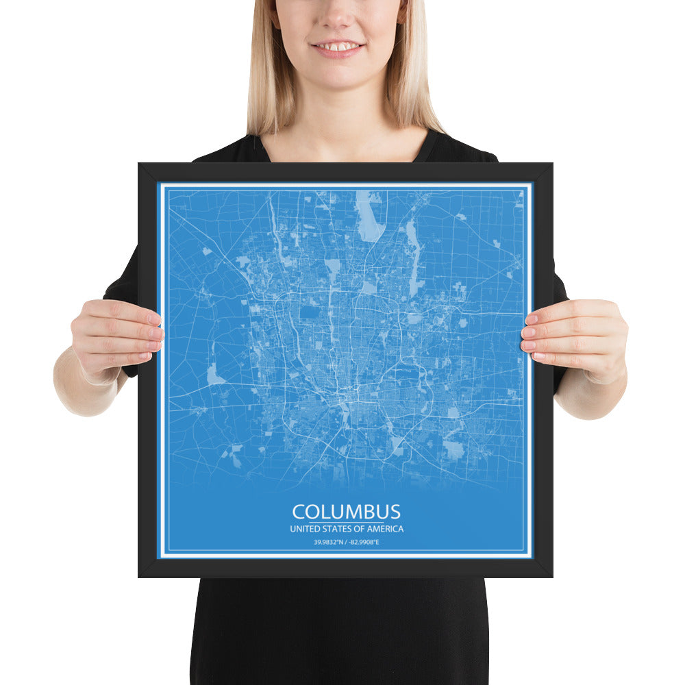 Columbus Blue and White Framed Map