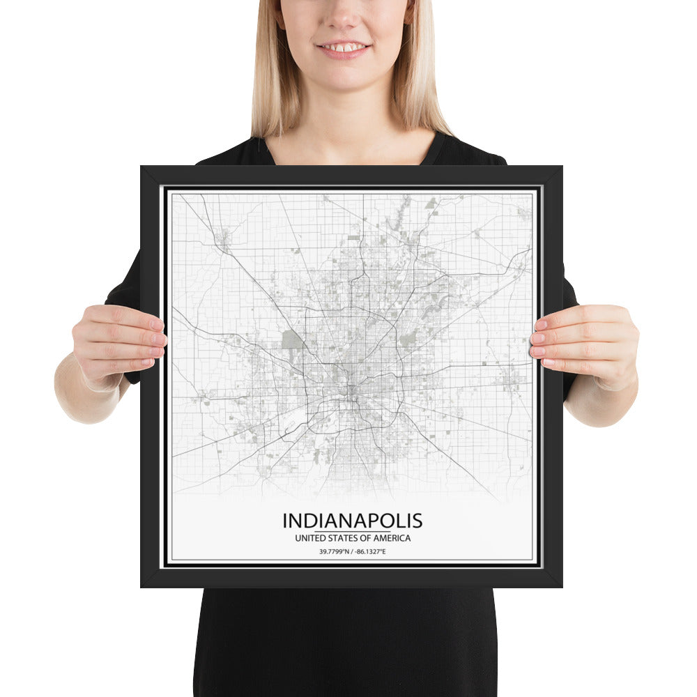 Indianapolis White Framed Map