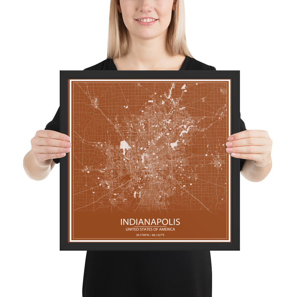 Indianapolis Brown and White Framed Map