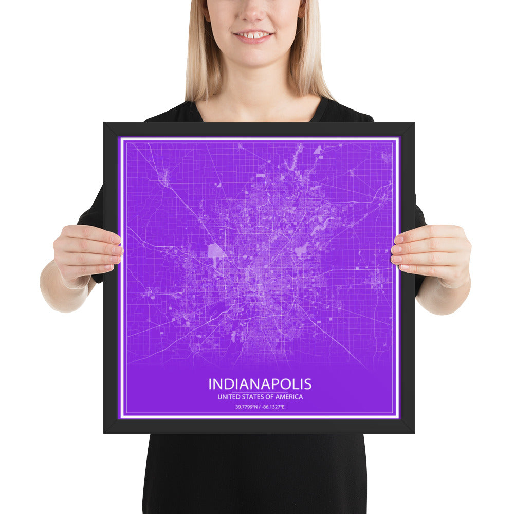 Indianapolis Purple and White Framed Map