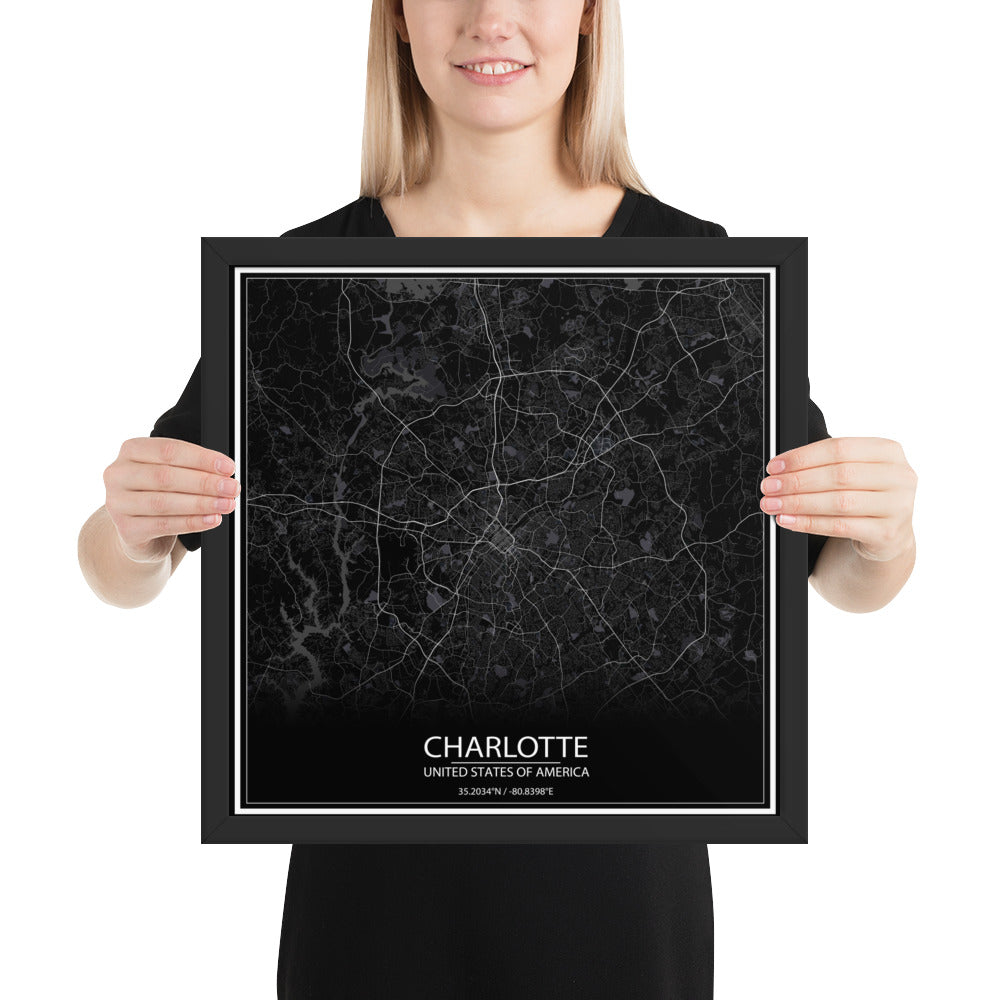 Charlotte Black Framed Map