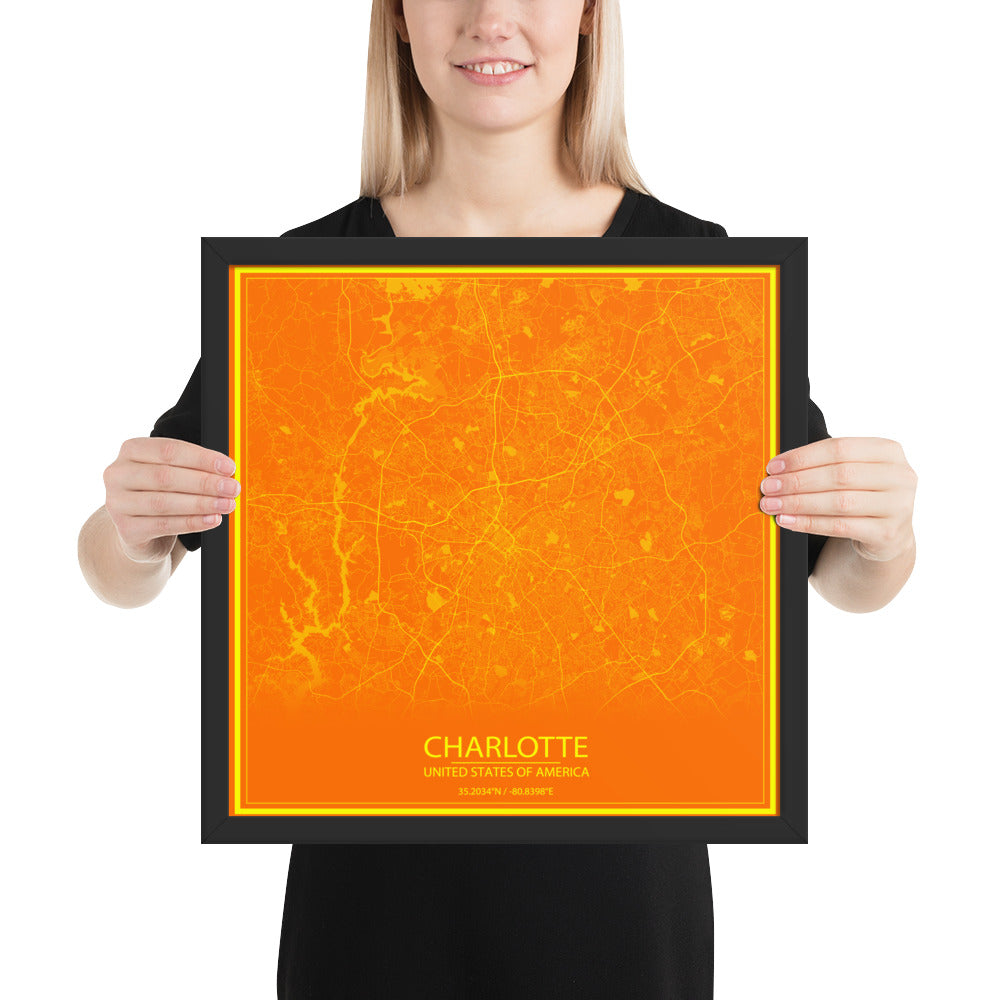 Charlotte Orange and Yellow Framed Map