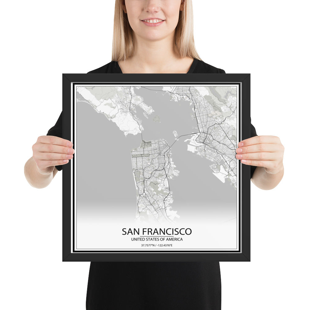 San Francisco White Framed Map