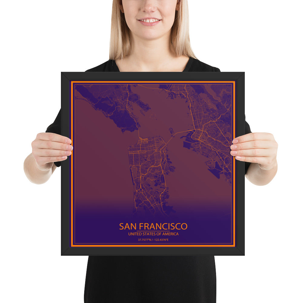 San Francisco Purple and Orange Framed Map