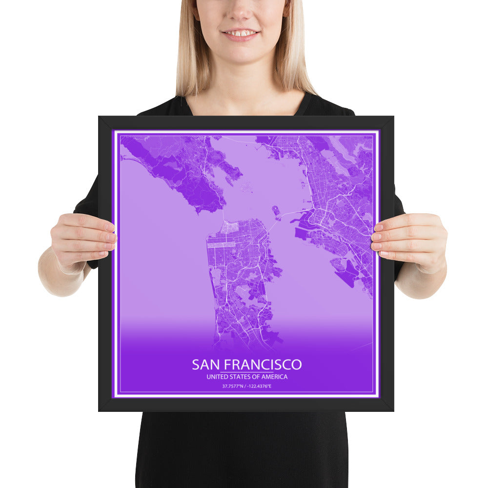 San Francisco Purple and White Framed Map