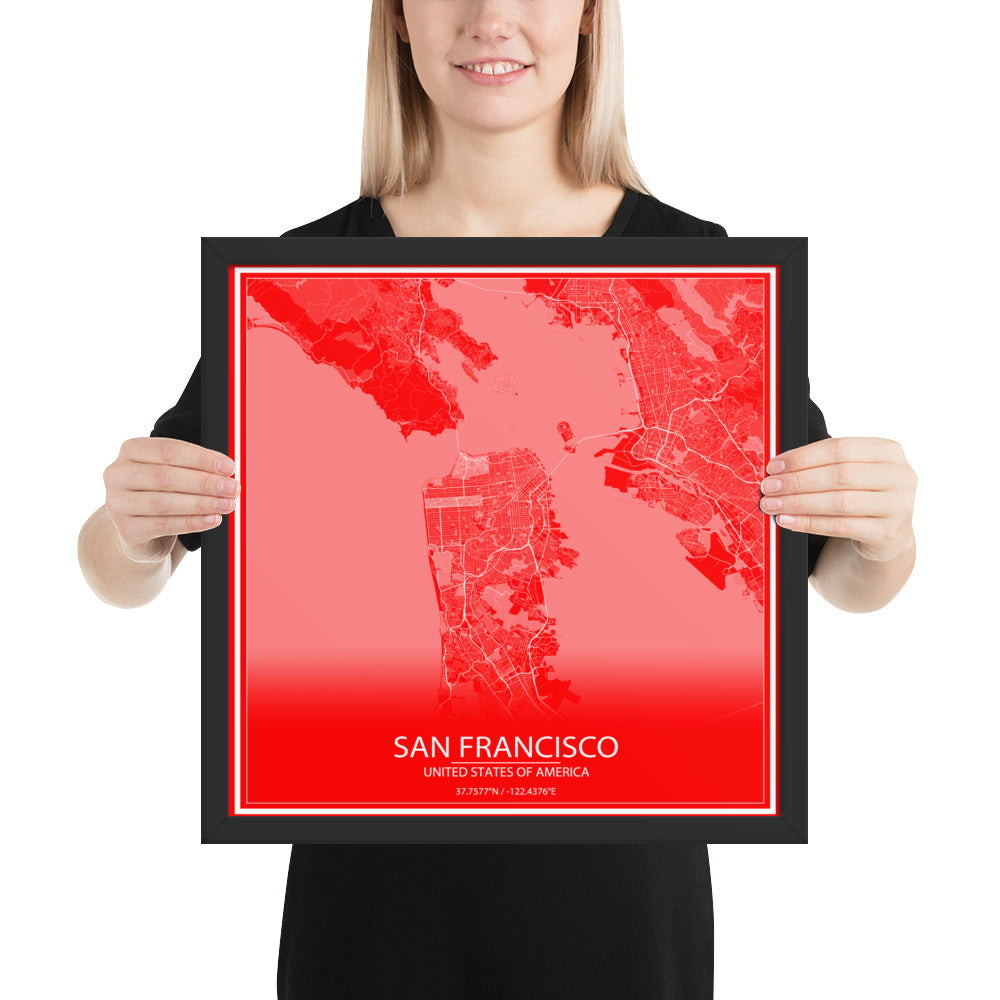 San Francisco Red and White Framed Map