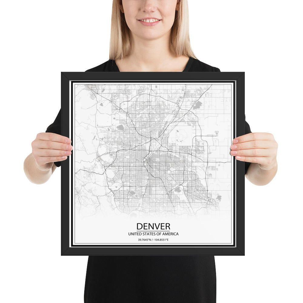 Denver White Framed Map