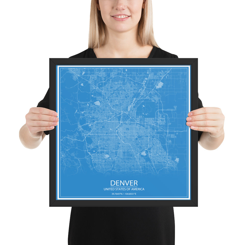 Denver Blue and White Framed Map