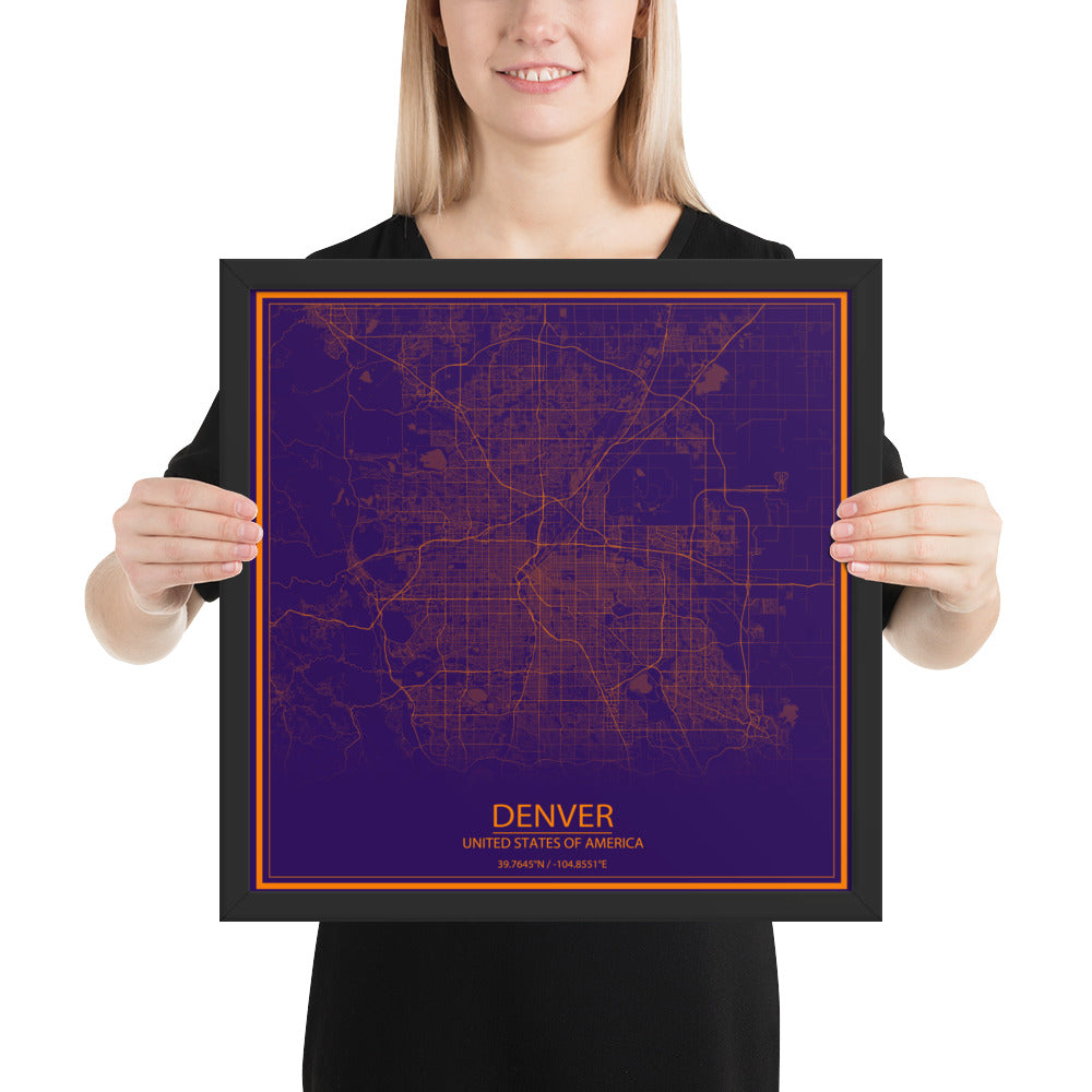 Denver Purple and Orange Framed Map