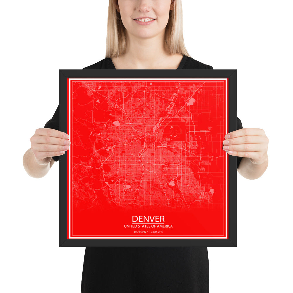 Denver Red and White Framed Map