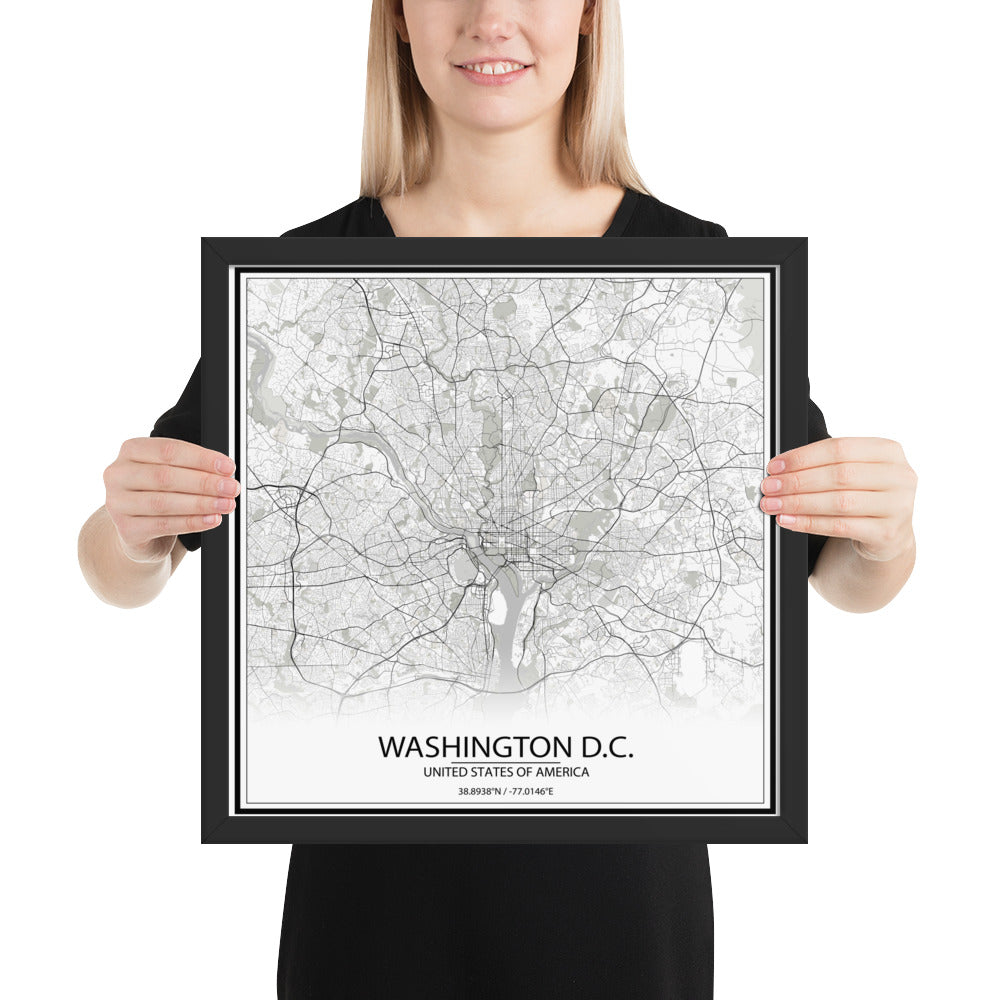 Washington, D.C. White Framed Map