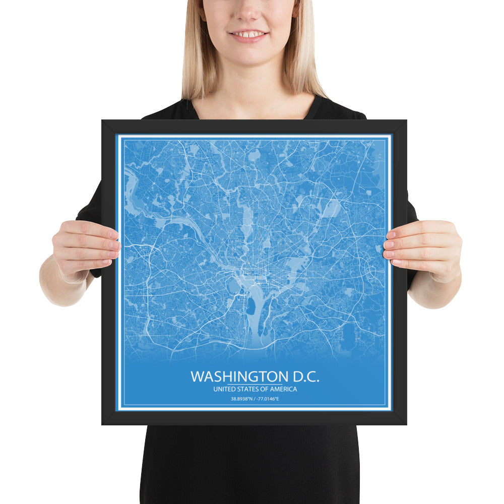 Washington, D.C. Blue and White Framed Map