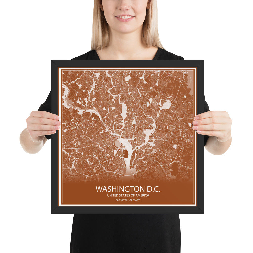 Washington, D.C. Brown and White Framed Map