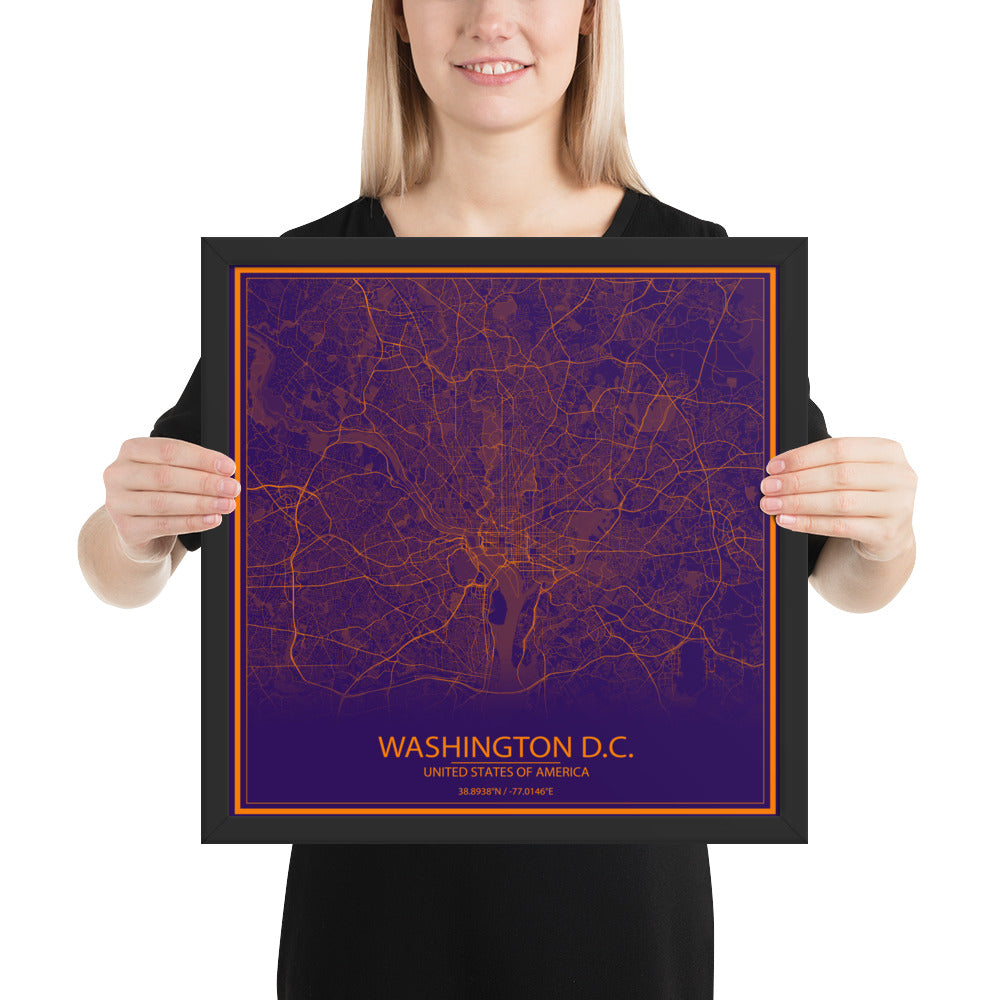 Washington, D.C. Purple and Orange Framed Map