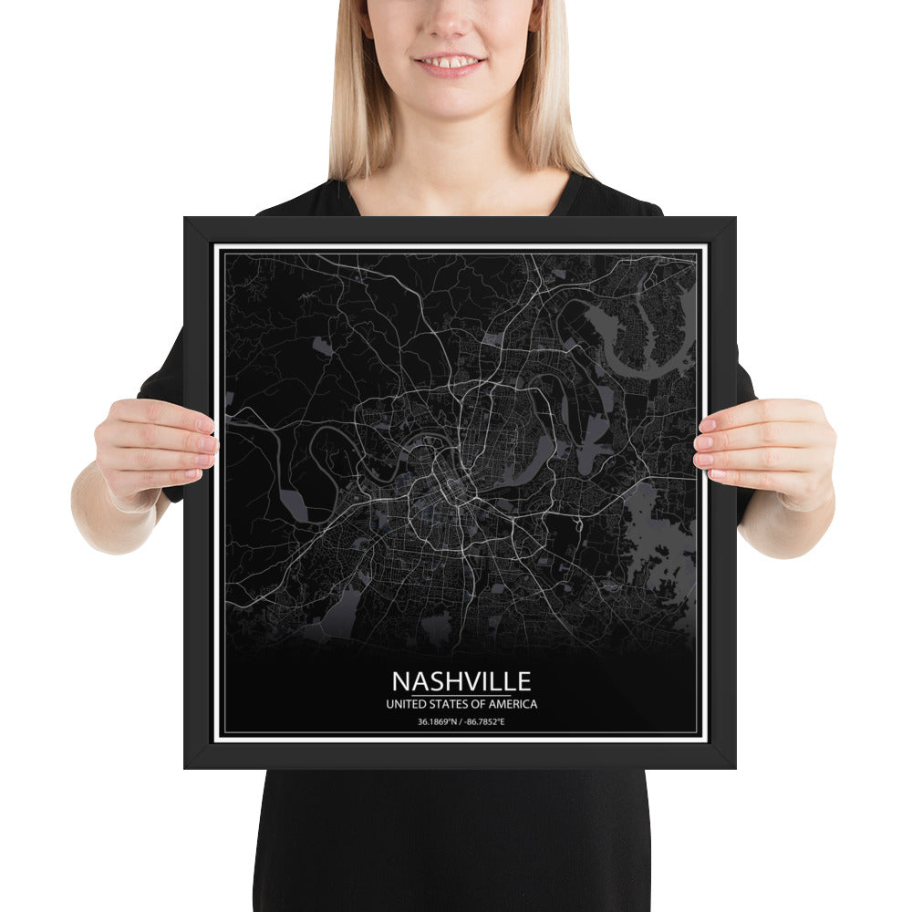 Nashville Black Framed Map