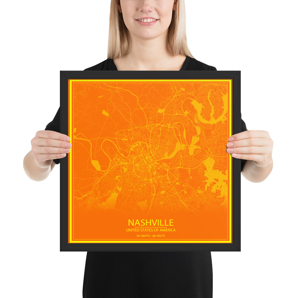 Nashville Orange and Yellow Framed Map