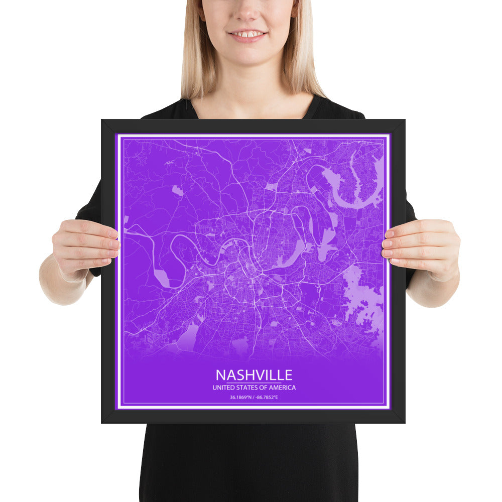 Nashville Purple and White Framed Map