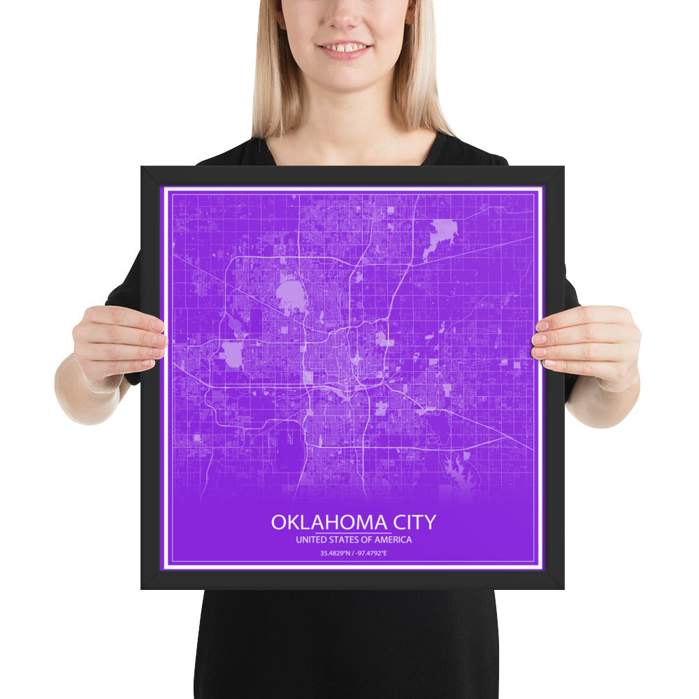 Oklahoma City Purple and White Framed Map