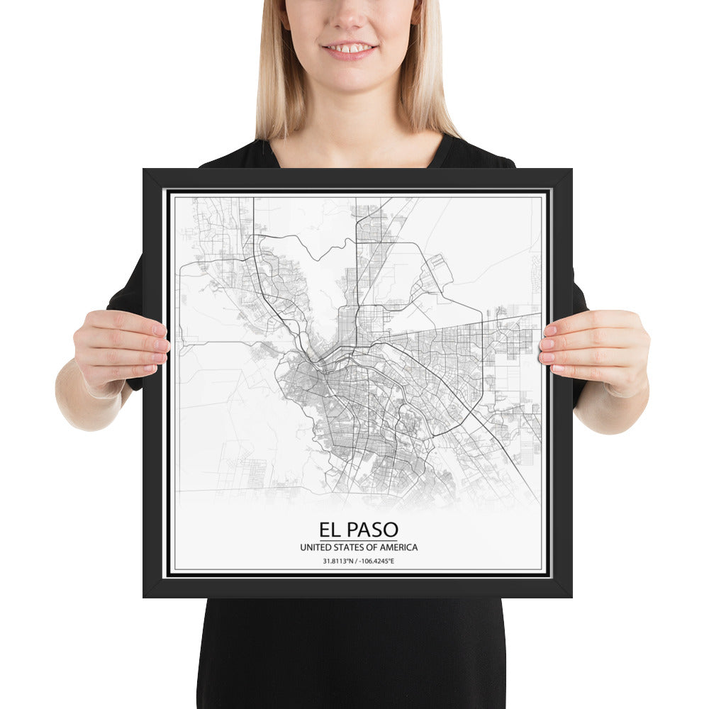 El Paso White Framed Map