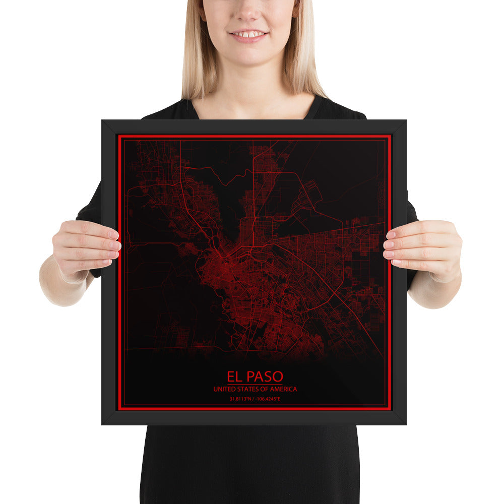 El Paso Black and Red Framed Map