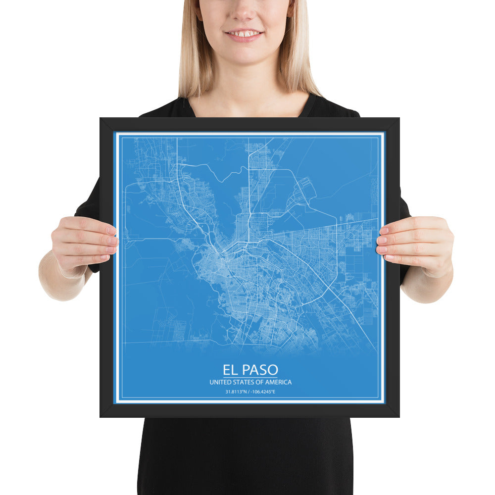 El Paso Blue and White Framed Map