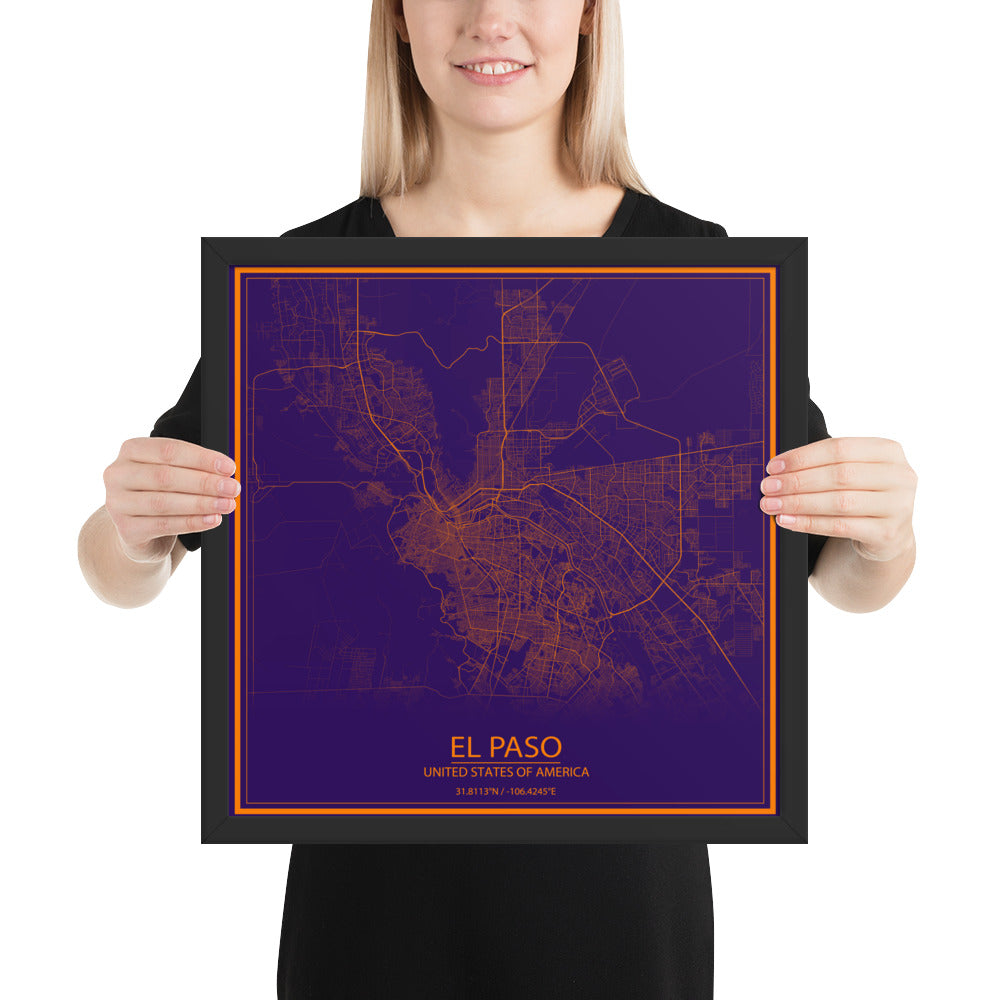 El Paso Purple and Orange Framed Map