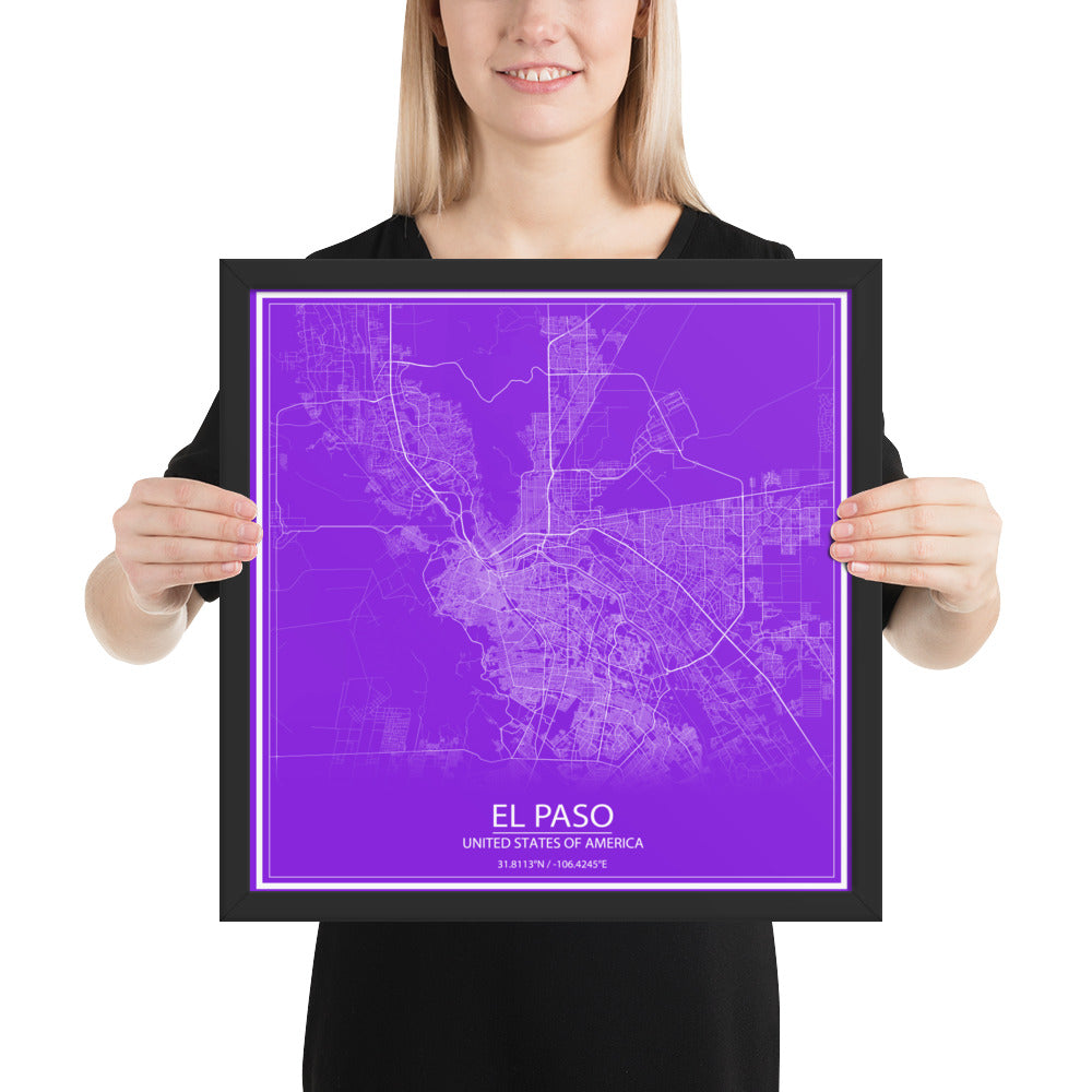 El Paso Purple and White Framed Map