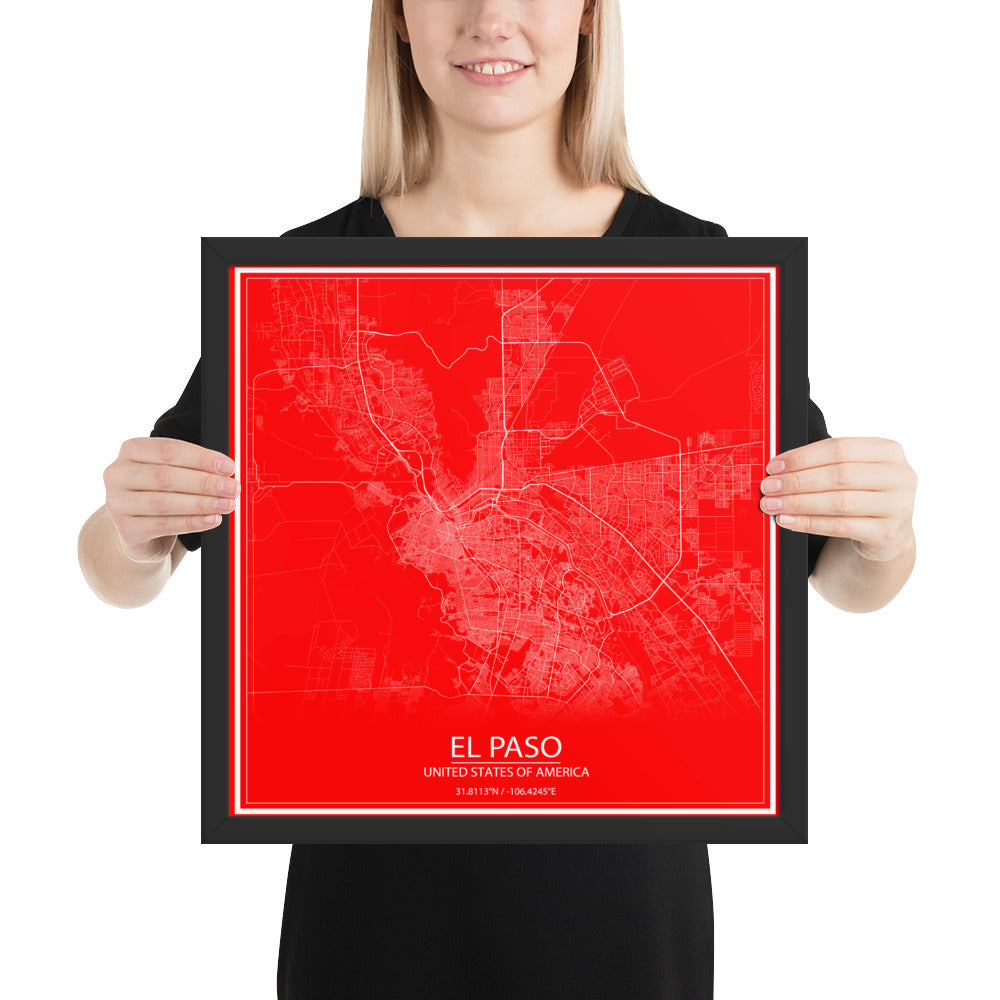 El Paso Red and White Framed Map