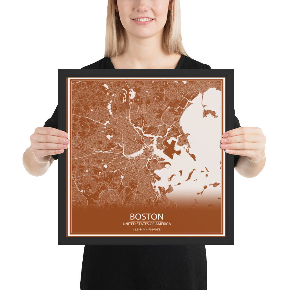 Boston Brown and White Framed Map