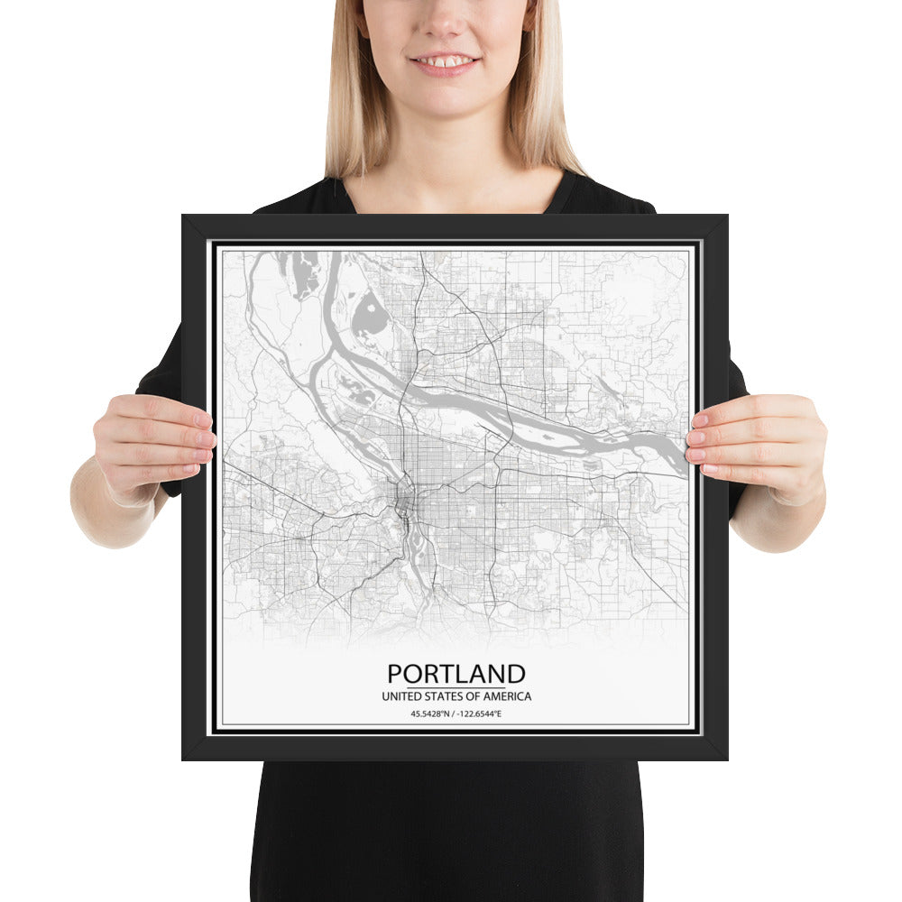 Portland White Framed Map