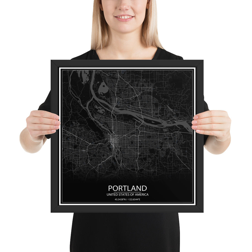 Portland Black Framed Map