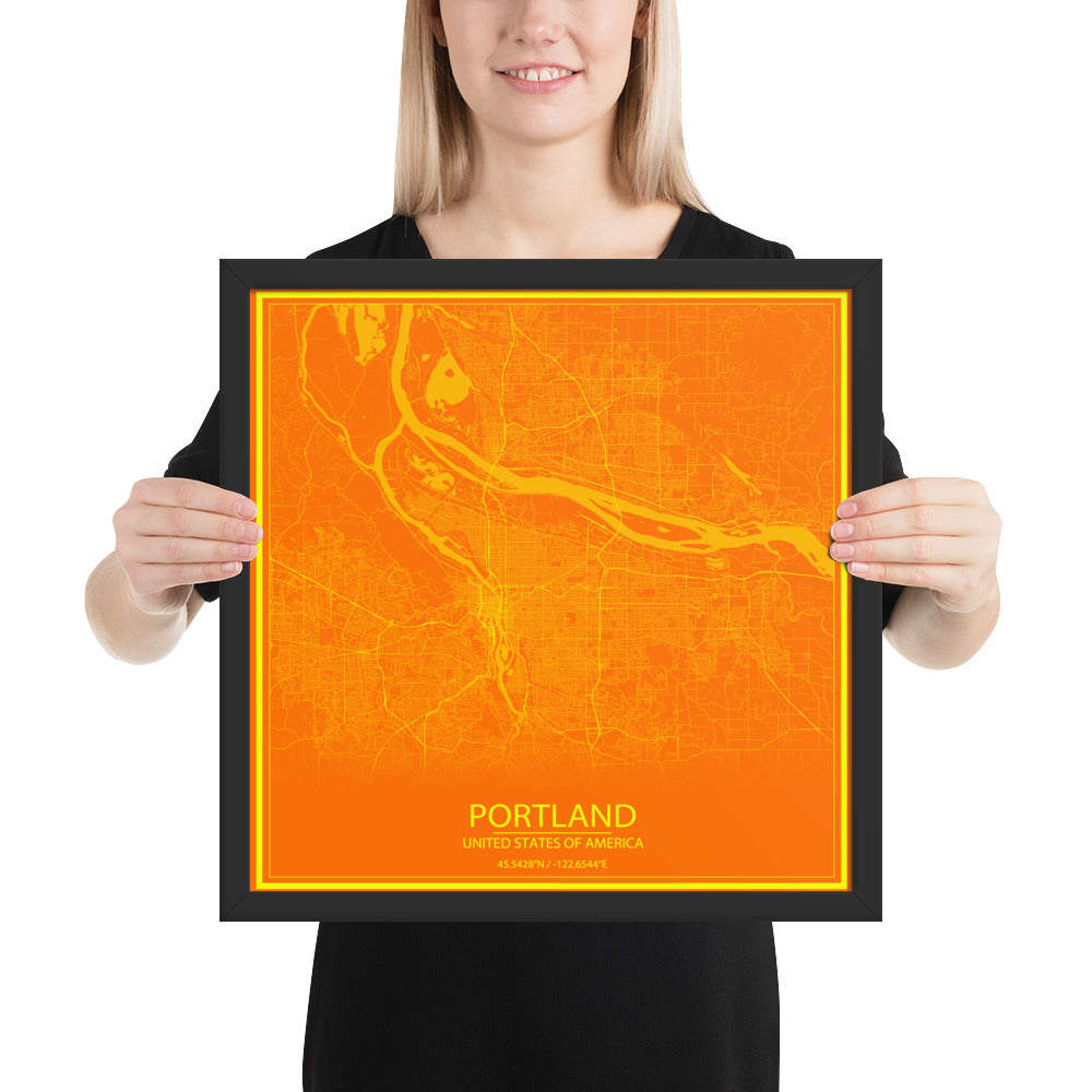 Portland Orange and Yellow Framed Map