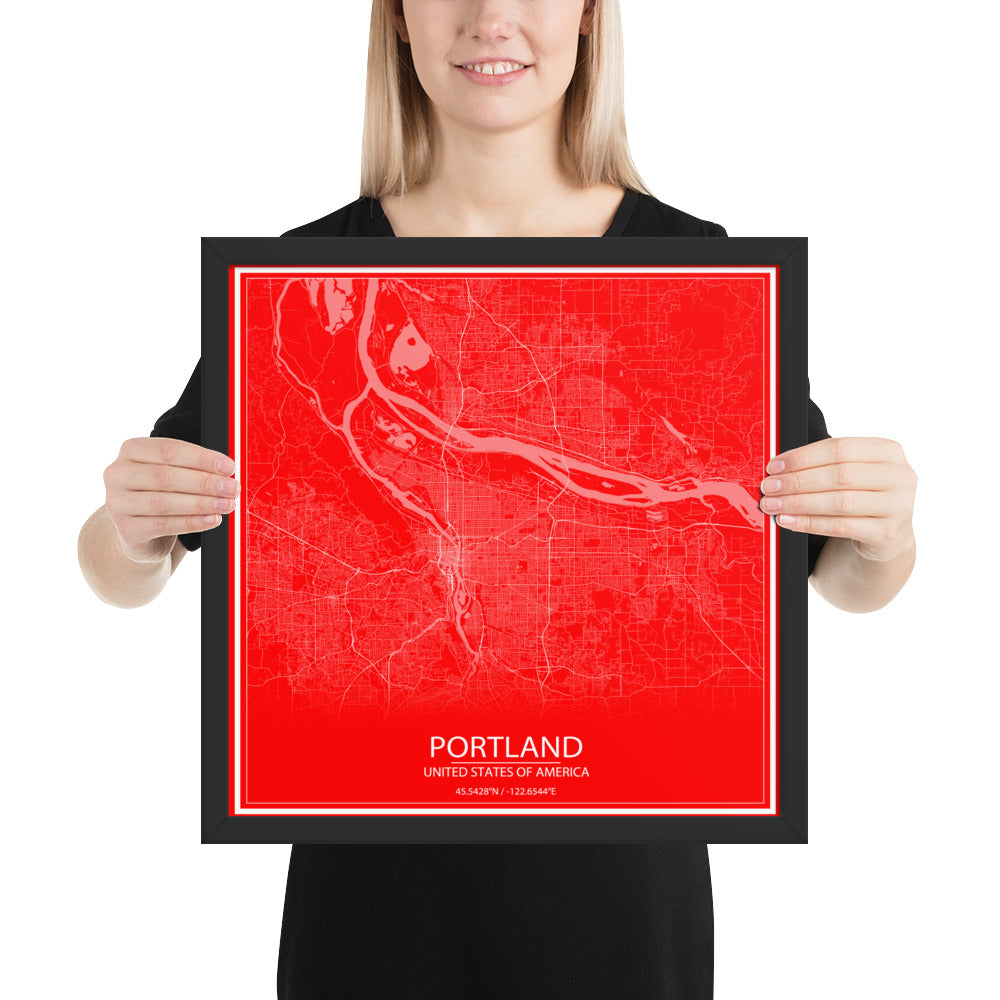 Portland Red and White Framed Map