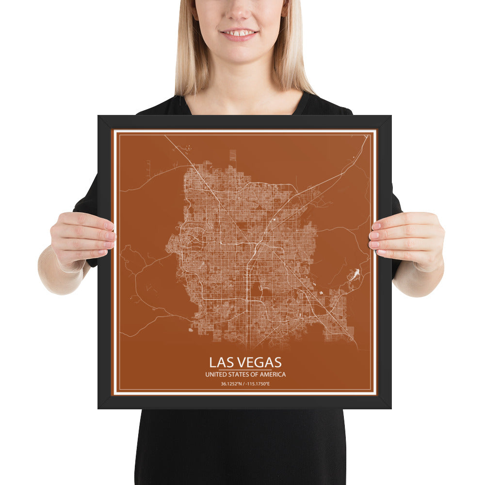 Las Vegas Brown and White Framed Map