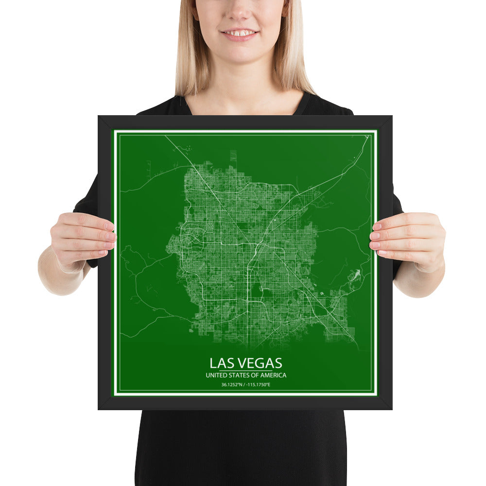 Las Vegas Green and White Framed Map