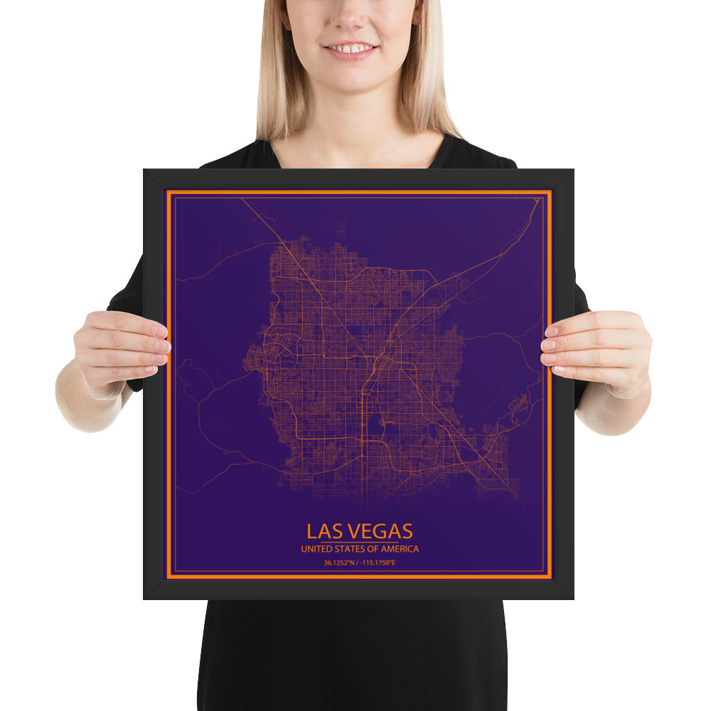 Las Vegas Purple and Orange Framed Map