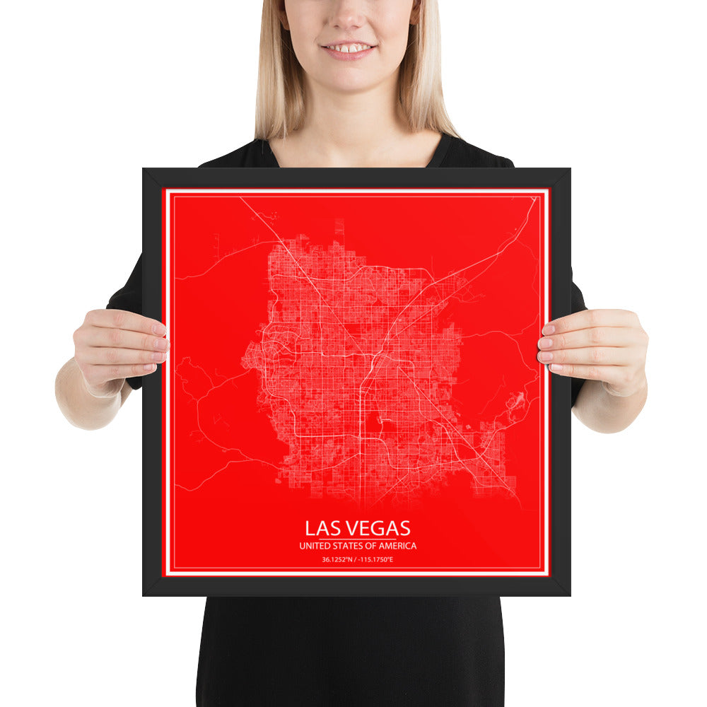 Las Vegas Red and White Framed Map