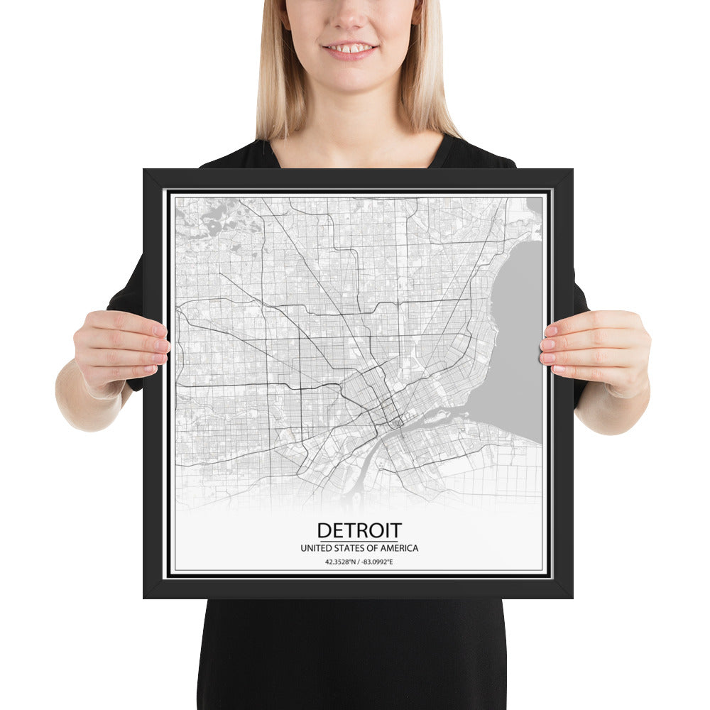 Detroit White Framed Map