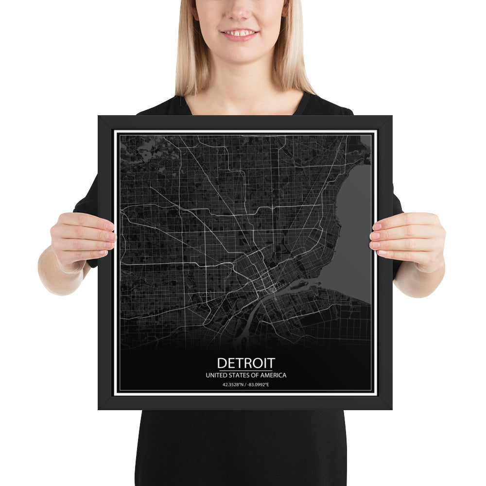 Detroit Black Framed Map