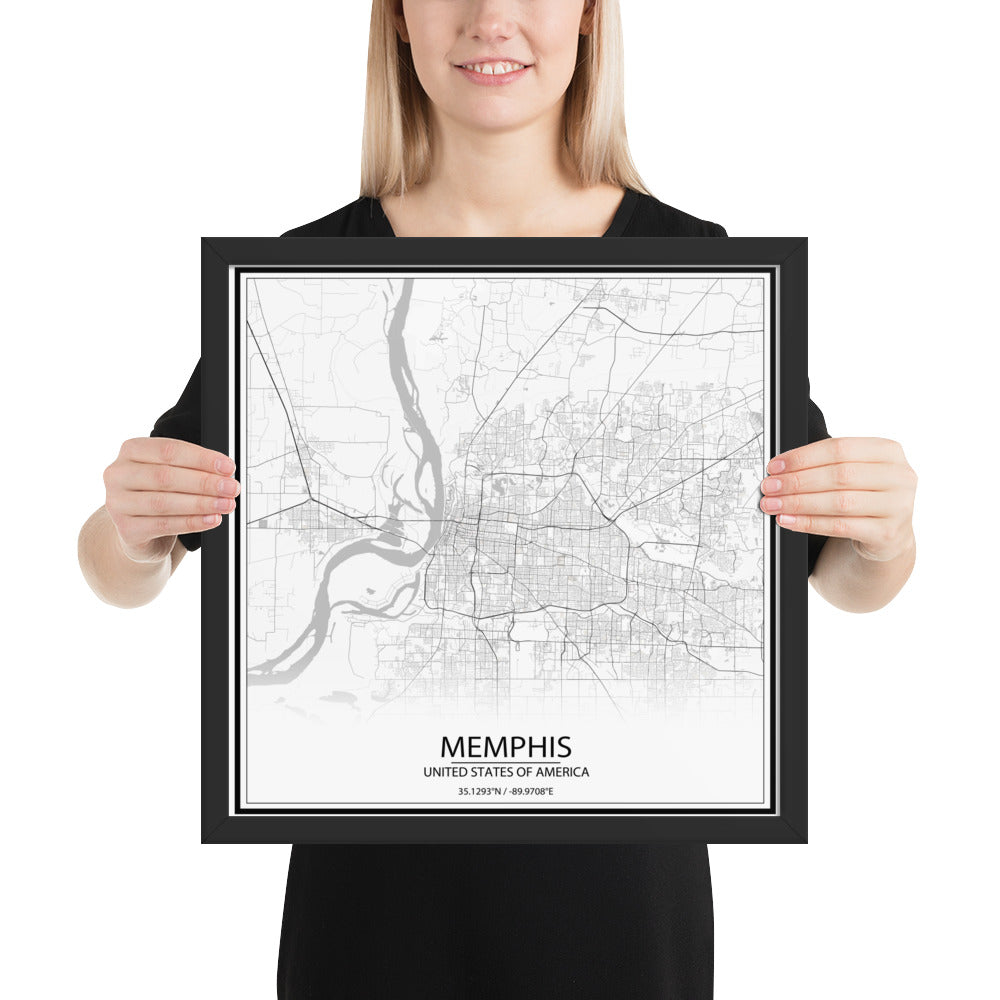 Memphis White Framed Map