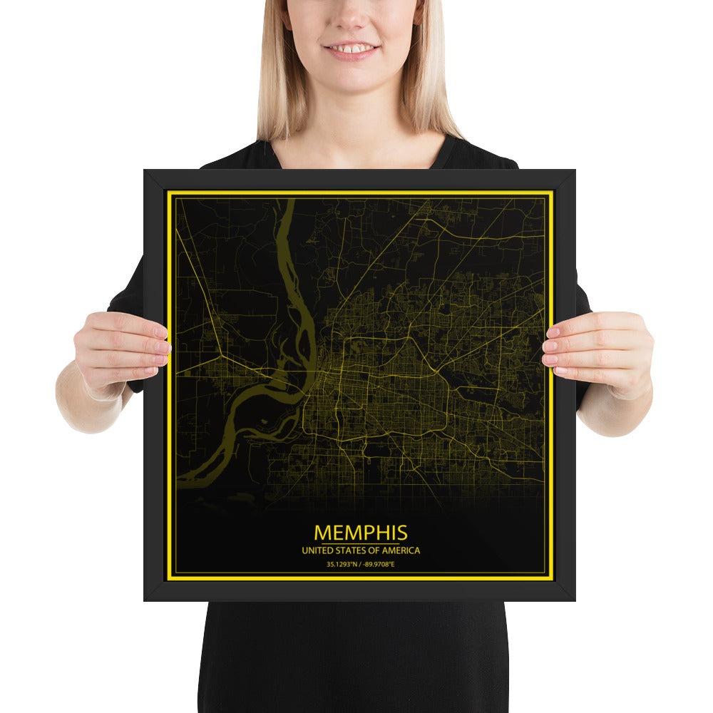 Memphis Black and Yellow Framed Map