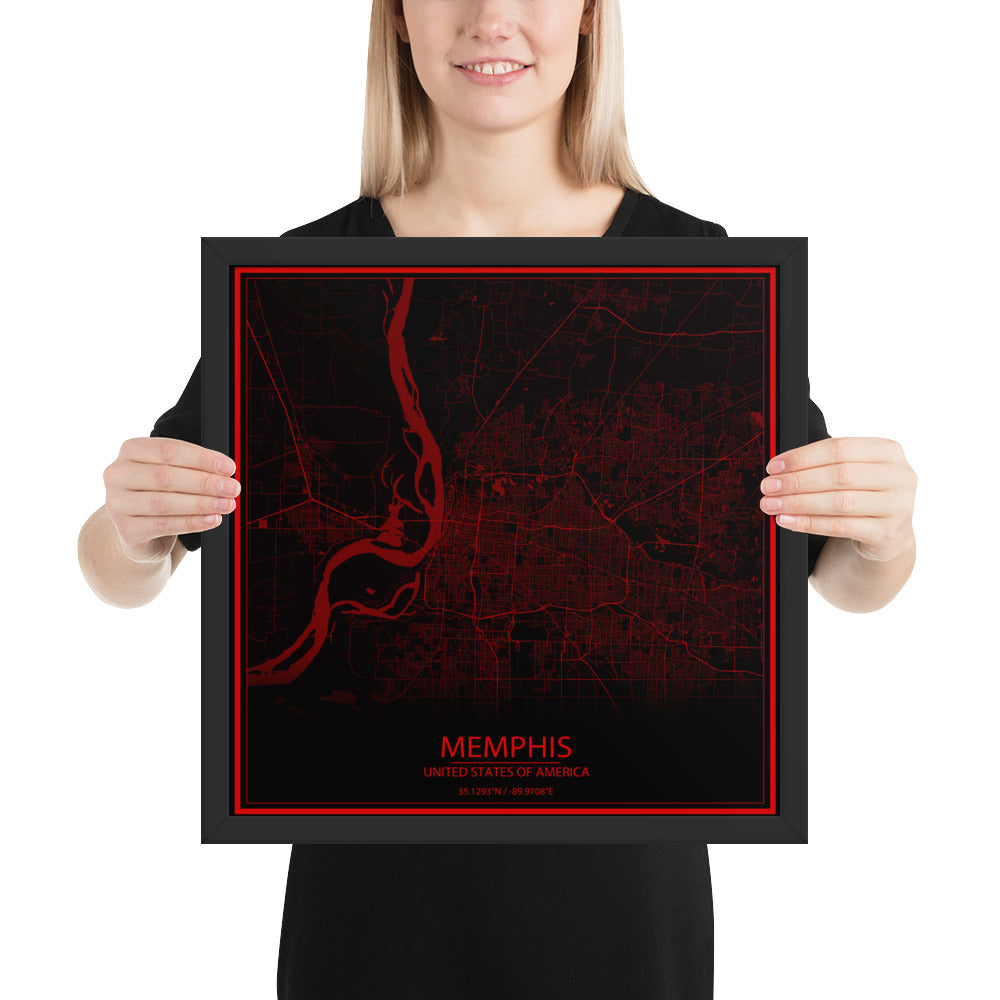 Memphis Black and Red Framed Map